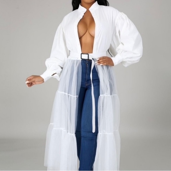 NWT White Long Sleeved Top w/Sheer Tulle Bottom - Picture 2 of 10